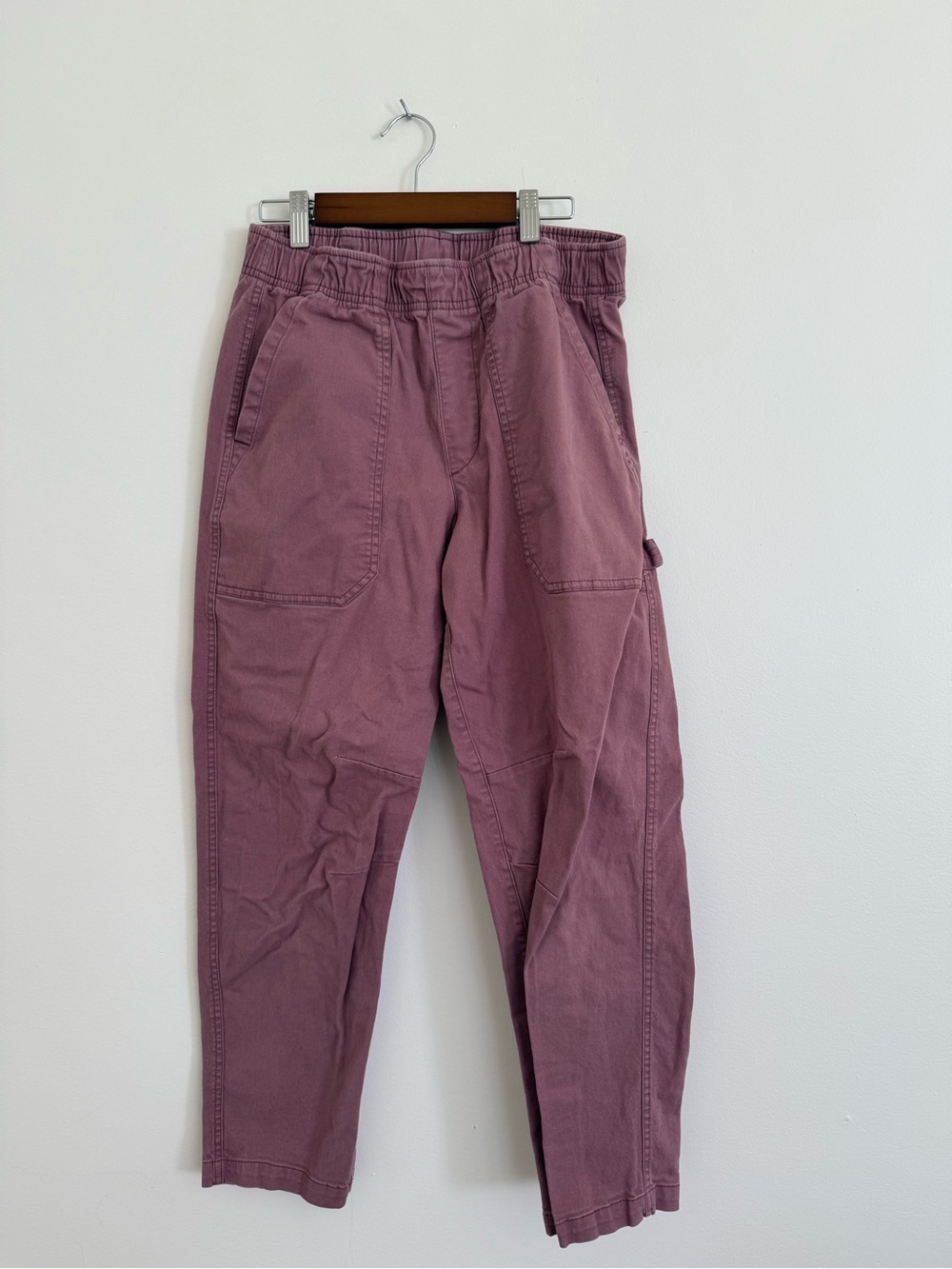 Women’s Elastic Waist Utility Pants - Dusty Mauve- subtle barrel leg